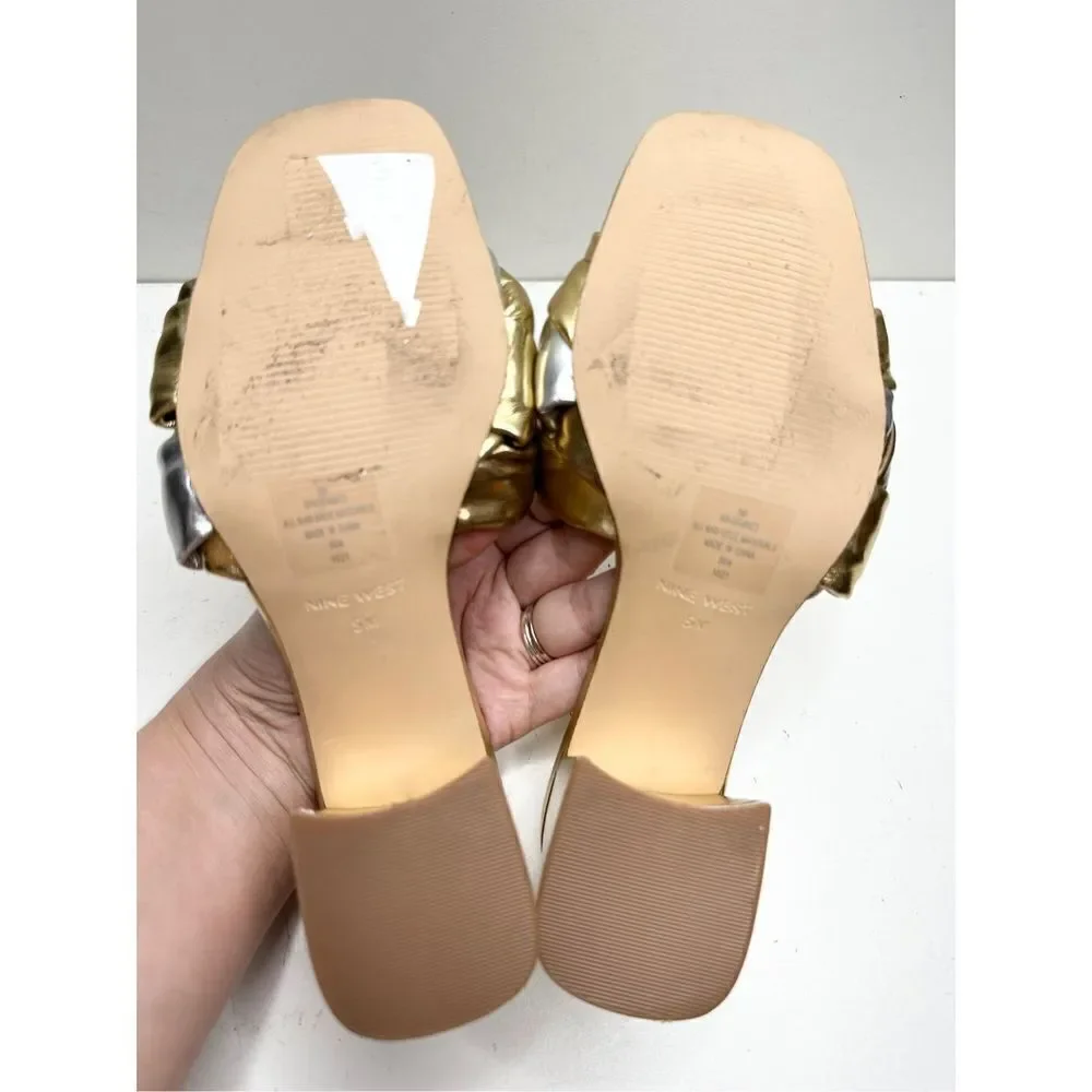 Nine West Sandals Womens Size 5 Got it Woven Square Toe‎ Slip On Block Heel